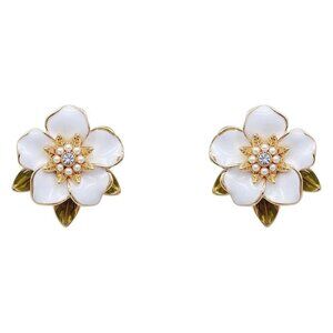 Cute Vintage Korean Style Flower & Leaf Enamel Studs Floral Fashion Earrings 1"